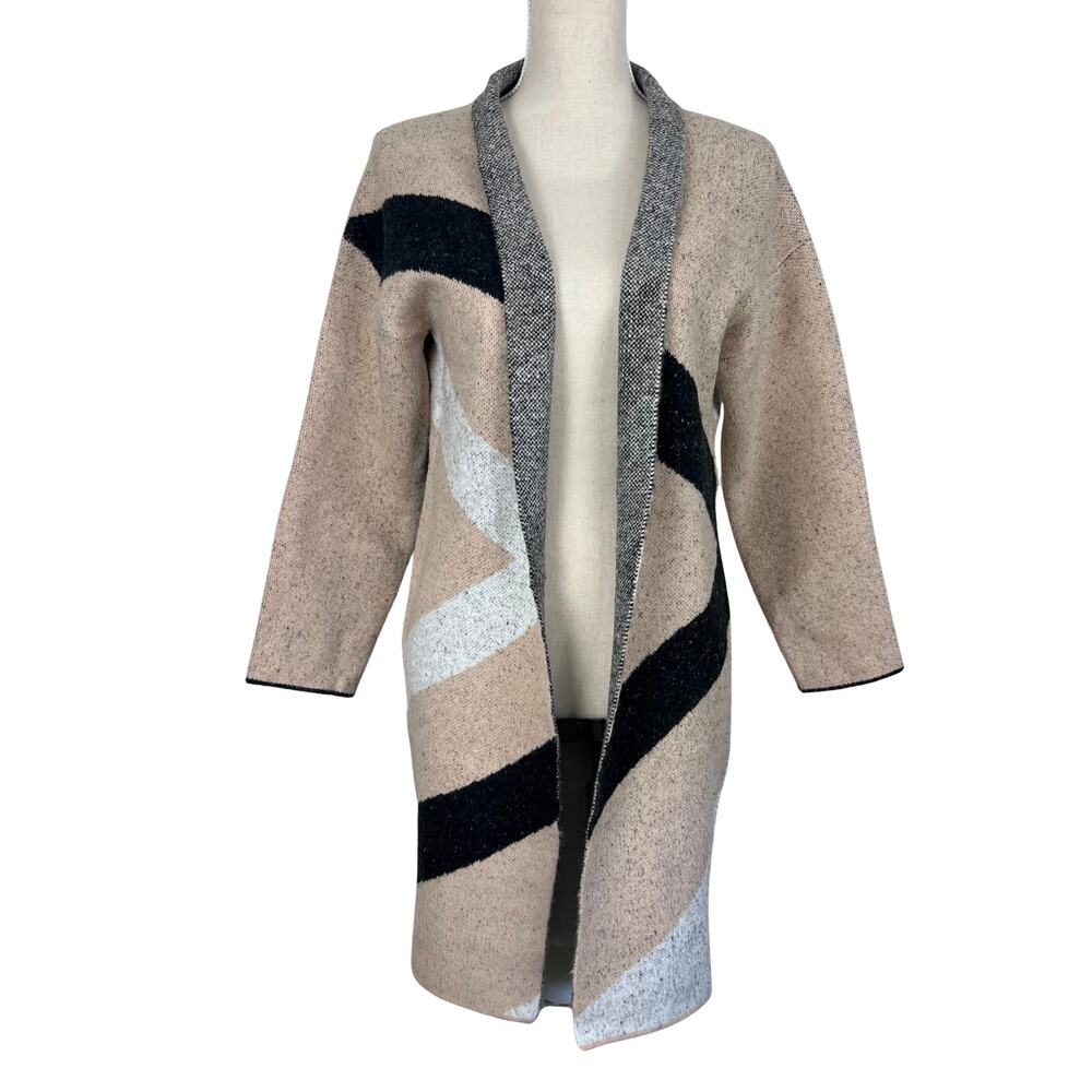 THML Abstract Open Front Cardigan Coatigan XS Longline Sweater Jacket